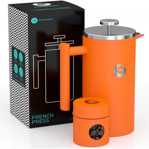  Coffee Gator French Press Kaffeemaschine  Heisser-fuer-langer Thermobrueher mit weniger Ablagerungen  Plus Behalter  Grosses Fassungsvermoegen, doppelwandig isoliert  Edelstahl  1