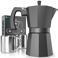 Coffee Gator Moka Pot - 350ml, 6 Cup, Aluminium Espresso Maker - Hob & Stove Top Perculator w/ 2 Stainless-Steel Cups ? Matte Black
