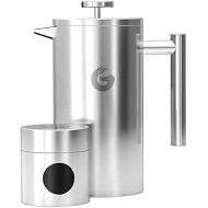Coffee Gator French Press Coffee Maker- Insulated, Stainless Steel Manual Coffee Makers For Home, Camping w/ Travel Canister- Presses 4 Cup Serving- Large, Silver