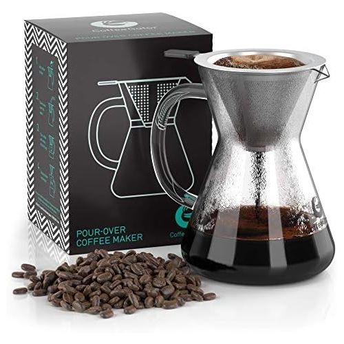  Pour Over Coffee Maker - Great Coffee Made Simple - 3 Cup Hand Drip Coffee Maker With Stainless Steel Filter - No Paper Filters Needed - By Coffee Gator