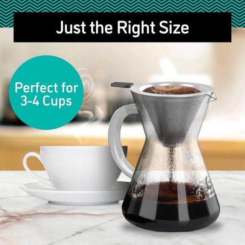  Pour Over Coffee Maker - Great Coffee Made Simple - 3 Cup Hand Drip Coffee Maker With Stainless Steel Filter - No Paper Filters Needed - By Coffee Gator