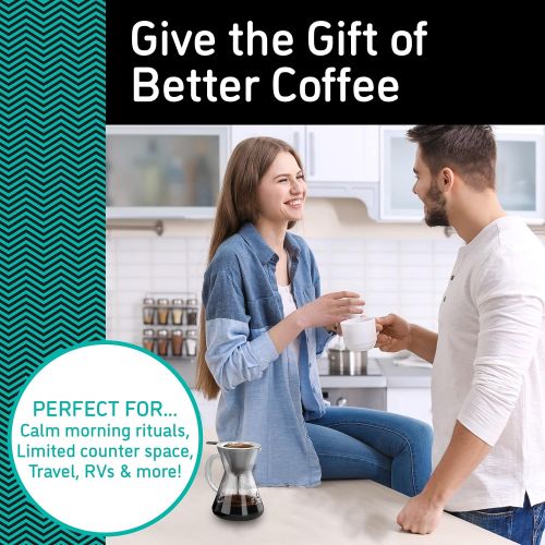  Pour Over Coffee Maker - Great Coffee Made Simple - 3 Cup Hand Drip Coffee Maker With Stainless Steel Filter - No Paper Filters Needed - By Coffee Gator