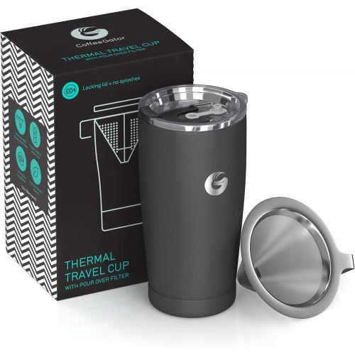  [아마존베스트]Pour Over Coffee Travel Mug - Coffee Gator all-in-one Travel Coffee Maker and Thermal Cup - Vacuum Insulated Stainless Steel Cup with Paperless Filter Dripper - 20oz - Gray