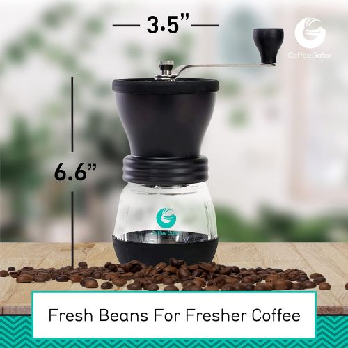  Coffee Gator Hand Coffee Grinder Mill For Espresso, Coffee Beans - Adjustable Bean Settings, Hand Crank, Portable, Saves Energy - Manual Burr Grinders