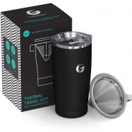 Coffee Gator Coffee Travel Mug - 20 oz Stainless-Steel, Vacuum Insulated Tea and Coffee Tumbler for Women and Men with Leakproof Lid & Paperless Dripper, Black