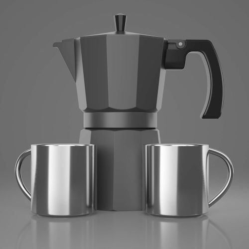  Coffee Gator Moka Pot - 6 Cup, Stovetop Espresso Maker - Classic Italian and Cuban Coffee Percolator w/ 2 Stainless-Steel Cups ? Matte Black, Aluminum
