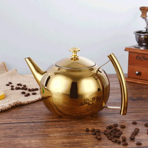  Coffee pot JXLBB Mirror Thick Stainless Steel Hotel Teapot With Strainer Coffee Teapot Induction Cooker Teapot Hotel Restaurant With Large Teapot (Capacity : 2L, Color : Gold)