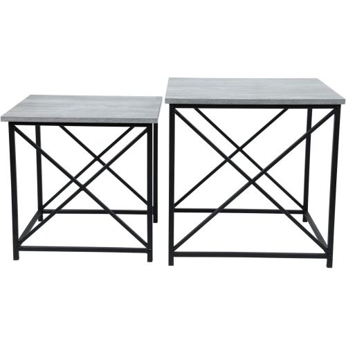  Coffee table Adeco Multi-Function Nesting Table Sets, Wooden Style Table Top with Metal Cross Legs, 2 Pcs