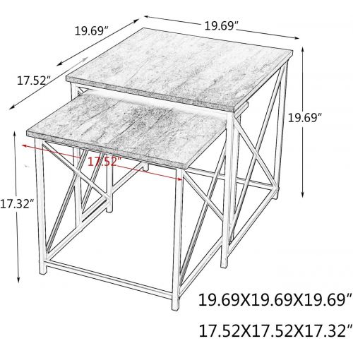  Coffee table Adeco Multi-Function Nesting Table Sets, Wooden Style Table Top with Metal Cross Legs, 2 Pcs