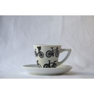 /CoffeeAndCols Iconic Bike Designs Espresso Cup and Saucer