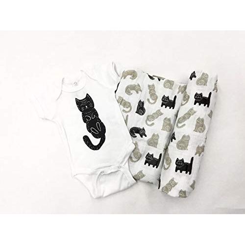  Coin and Coins Cat Baby Onesie + Cat Swaddle Blanket Set (Newborn)