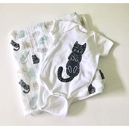  Coin and Coins Cat Baby Onesie + Cat Swaddle Blanket Set (Newborn)