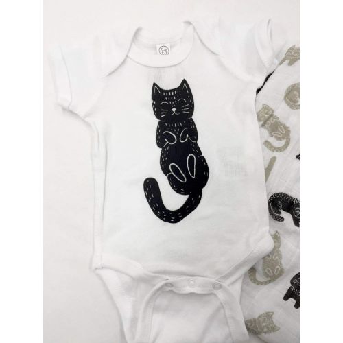  Coin and Coins Cat Baby Onesie + Cat Swaddle Blanket Set (Newborn)