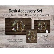 Coin and Coins Monogram Desk Mat, Mouse Pad, Note Pad Set Blue Burgundy Gold Floral Teacher Gift Dorm Room Creative Area Employee Gift Office Gift