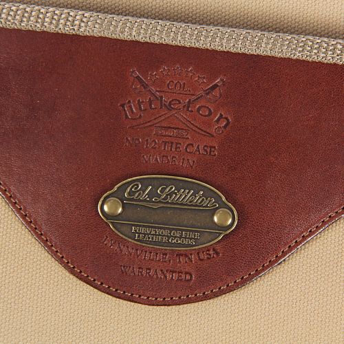  Col. Littleton Leather and Canvas Tie Case Travel Holder Brown USA Made No. 12