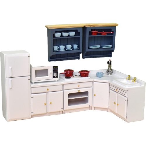  Colcolo 1:12 Scale Miniature Dollhouse Furniture Kitchen Set White Kitchen Cabinets Counter Model with Accessories Doll House Life Scenes Decor Oeanment