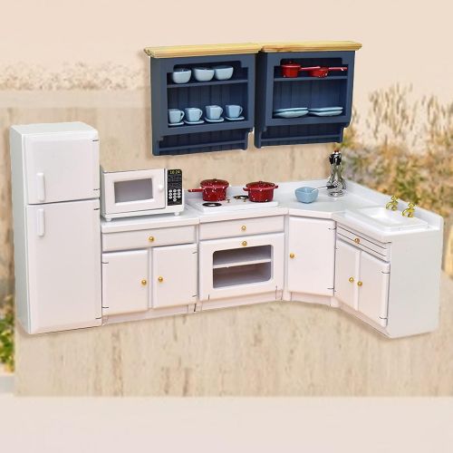  Colcolo 1:12 Scale Miniature Dollhouse Furniture Kitchen Set White Kitchen Cabinets Counter Model with Accessories Doll House Life Scenes Decor Oeanment