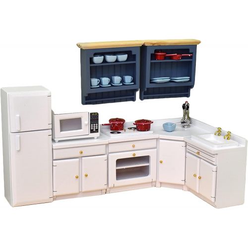  Colcolo 1:12 Scale Miniature Dollhouse Furniture Kitchen Set White Kitchen Cabinets Counter Model with Accessories Doll House Life Scenes Decor Oeanment