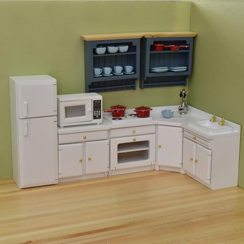  Colcolo 1:12 Scale Miniature Dollhouse Furniture Kitchen Set White Kitchen Cabinets Counter Model with Accessories Doll House Life Scenes Decor Oeanment