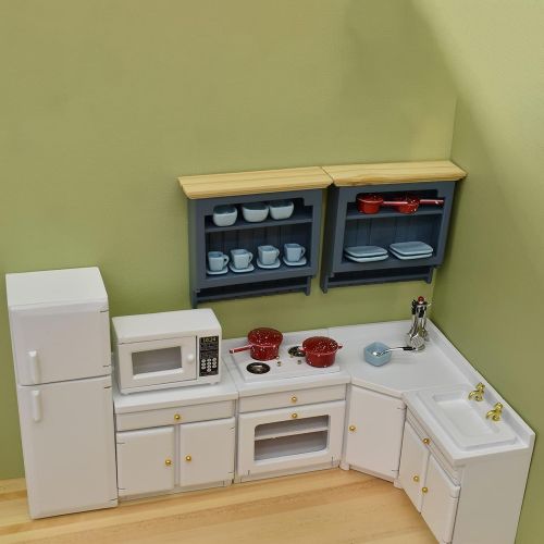  Colcolo 1:12 Scale Miniature Dollhouse Furniture Kitchen Set White Kitchen Cabinets Counter Model with Accessories Doll House Life Scenes Decor Oeanment