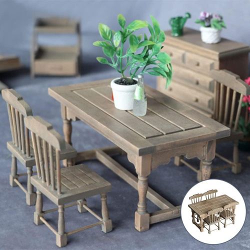  Colcolo 5pcs Dining Table Chair Model Set 1:12 Dollhouse Miniature Furniture