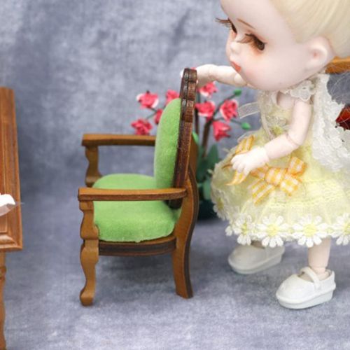  Colcolo Wooden Dollhouse Chairs Dolls House Miniature Furniture 1/12 Scale ( Green)