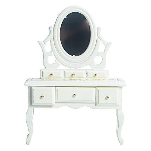  Colcolo Dollhouse Decoration 1/12 Scale Mini Dollhouse Furniture Miniature Vanity Table Dressing Table for Bedroom Furniture Model