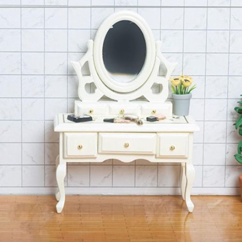  Colcolo Dollhouse Decoration 1/12 Scale Mini Dollhouse Furniture Miniature Vanity Table Dressing Table for Bedroom Furniture Model