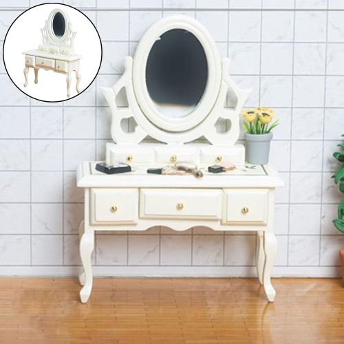  Colcolo Dollhouse Decoration 1/12 Scale Mini Dollhouse Furniture Miniature Vanity Table Dressing Table for Bedroom Furniture Model