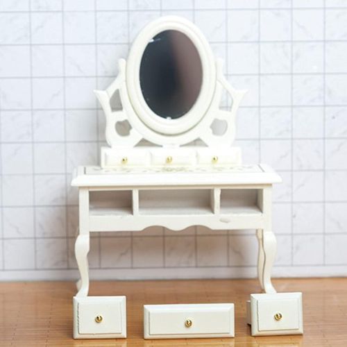  Colcolo Dollhouse Decoration 1/12 Scale Mini Dollhouse Furniture Miniature Vanity Table Dressing Table for Bedroom Furniture Model