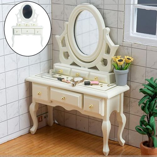  Colcolo Dollhouse Decoration 1/12 Scale Mini Dollhouse Furniture Miniature Vanity Table Dressing Table for Bedroom Furniture Model