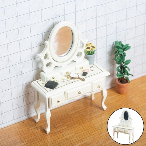 Colcolo Dollhouse Decoration 1/12 Scale Mini Dollhouse Furniture Miniature Vanity Table Dressing Table for Bedroom Furniture Model