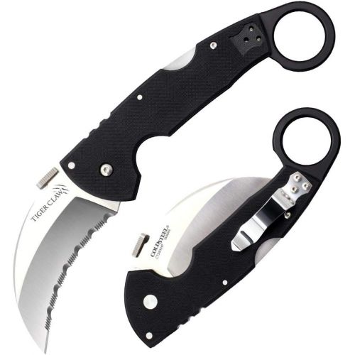  Cold Steel Tiger Claw Folding Tactical Knife 3 Karambit Carpenter CTS XHP Alloy Steel Blade G-10 Handle Black