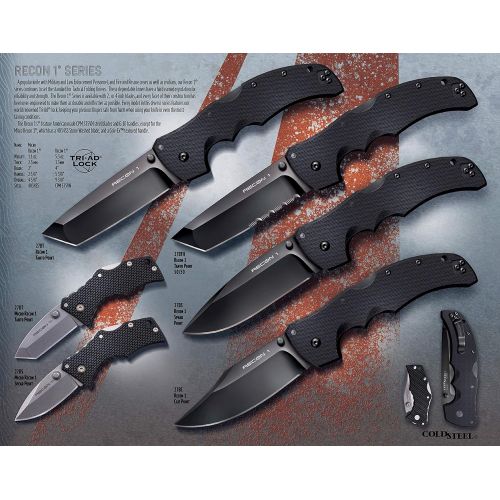  Cold Steel, Recon 1, Folding Knife, AUS 8ABlack Teflon, Combo, Tanto Point, Thumb StudPocket Clip, 4, XHP Steel, Box