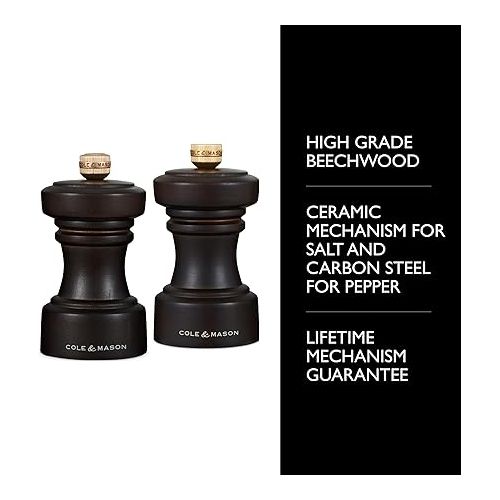  Cole & Mason Hoxton Salt and Pepper Mills - Salt and Pepper Mill Grinders - Adjustable and Refillable Spice Grinders - Kitchen & Home Essentials - Chocolate Wood