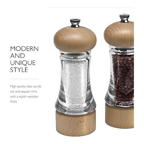  Cole & Mason Basic Woods Mill Gift Set - Adjustable Salt & Pepper Grinders - Refillable Spice Tools - Hand Wash Kitchen Tool - Wood