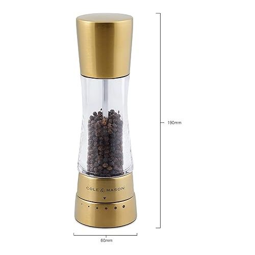  Cole & Mason H332017 Derwent Gold Salt and Pepper Mills | Gourmet Precision+ | Stainless Steel/Acrylic | 190mm | Gift Set | Includes 2 x Salt and Pepper Grinders | Lifetime Mechanism Guarantee