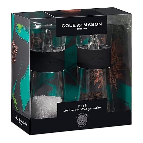  Cole and Mason Flip 180 Inverta Salt and Pepper Mill Gift Set - Manual salt and pepper grinders, 15 cm tall, in black
