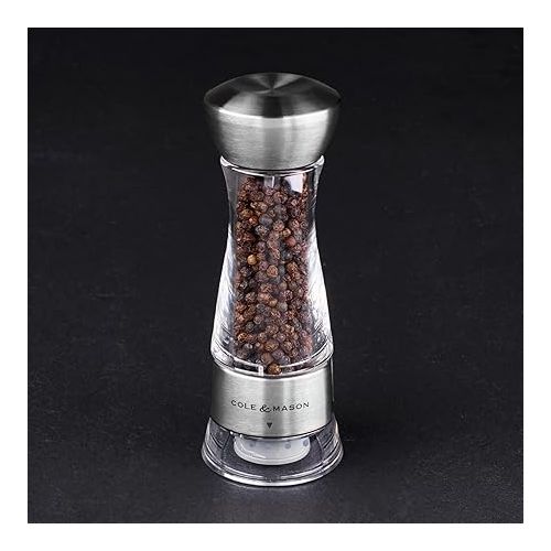  Cole & Mason Gourmet Precision Windermere Pepper Mill, Stainless Steel and Acrylic 16.5 cm