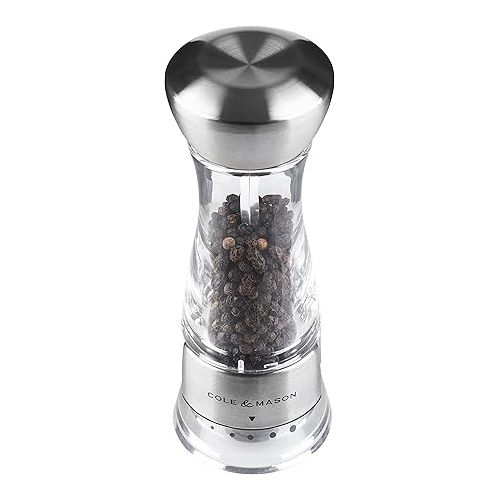  Cole & Mason Gourmet Precision Windermere Pepper Mill, Stainless Steel and Acrylic 16.5 cm