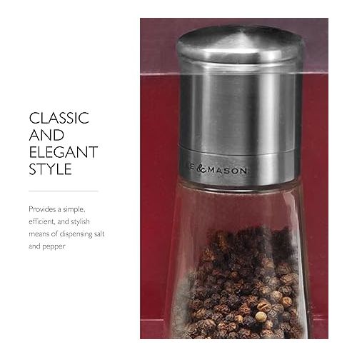  COLE & MASON Clifton Top Grinding Salt and Pepper Grinder Gift Set - Mills Include Precision Mechanisms and Premium Sea Salt and Peppercorns, Stainless Steel and Glass