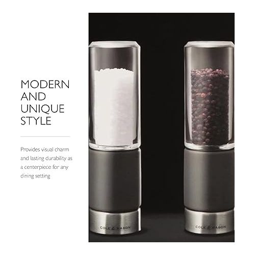  Cole & Mason Regent Concrete Stemless Salt & Pepper Mill Gift Set - Refillable Salt & Pepper Grinder Set with Carbon Steel Precision Mechanisms - Hand Wash Kitchen Tools & Gadgets - Grey