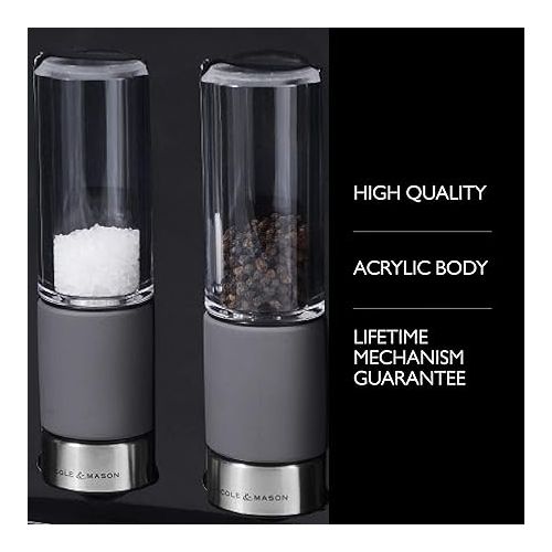  Cole & Mason Regent Concrete Stemless Salt & Pepper Mill Gift Set - Refillable Salt & Pepper Grinder Set with Carbon Steel Precision Mechanisms - Hand Wash Kitchen Tools & Gadgets - Grey