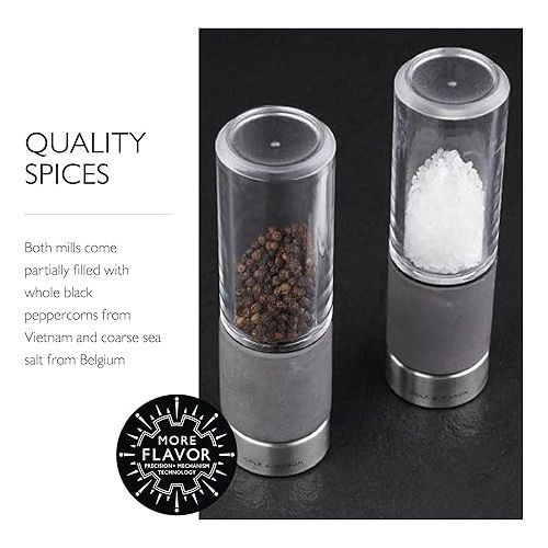  Cole & Mason Regent Concrete Stemless Salt & Pepper Mill Gift Set - Refillable Salt & Pepper Grinder Set with Carbon Steel Precision Mechanisms - Hand Wash Kitchen Tools & Gadgets - Grey