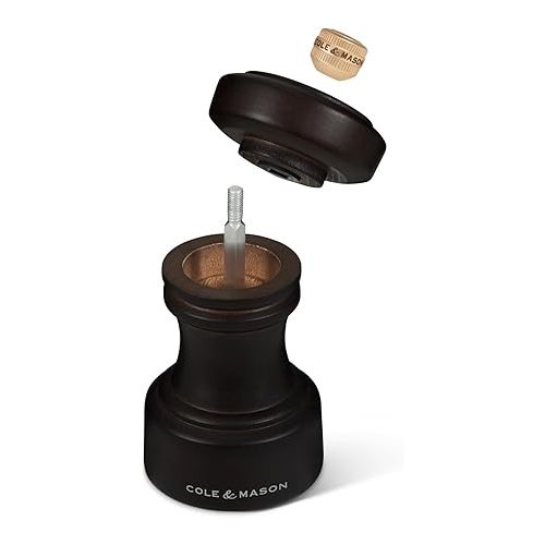  Cole & Mason H233054 Hoxton Chocolate Wood Salt Mill, Non Corroding Ceramic Mechanism, Compact Salt Grinder with Adjustable Grind, Beech Wood, 104mm, Seasoning Mill, Lifetime Mechanism Guarantee