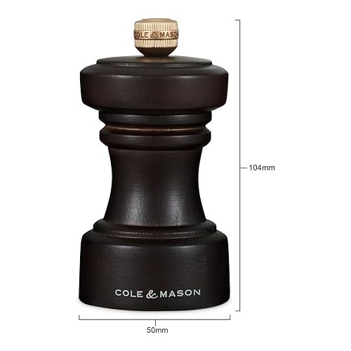  Cole & Mason H233054 Hoxton Chocolate Wood Salt Mill, Non Corroding Ceramic Mechanism, Compact Salt Grinder with Adjustable Grind, Beech Wood, 104mm, Seasoning Mill, Lifetime Mechanism Guarantee