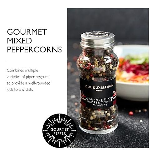  Cole & Mason Luxury Gift Salt & Pepper Refill - Himalayan Pink Salt & Gourmet Peppercorns - Grinder Refills for Kitchen Accessories