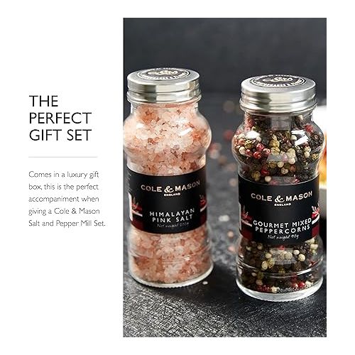  Cole & Mason Luxury Gift Salt & Pepper Refill - Himalayan Pink Salt & Gourmet Peppercorns - Grinder Refills for Kitchen Accessories