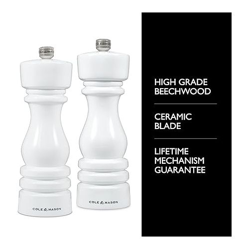  Cole & Mason London Salt & Pepper Mills - Salt & Pepper Grinder Set - Refillable Spice Mills - Salt Mill with Ceramic Mechanism - Pepper Mill with Carbon Steel Mechanism - 7