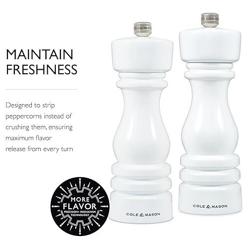  Cole & Mason London Salt & Pepper Mills - Salt & Pepper Grinder Set - Refillable Spice Mills - Salt Mill with Ceramic Mechanism - Pepper Mill with Carbon Steel Mechanism - 7